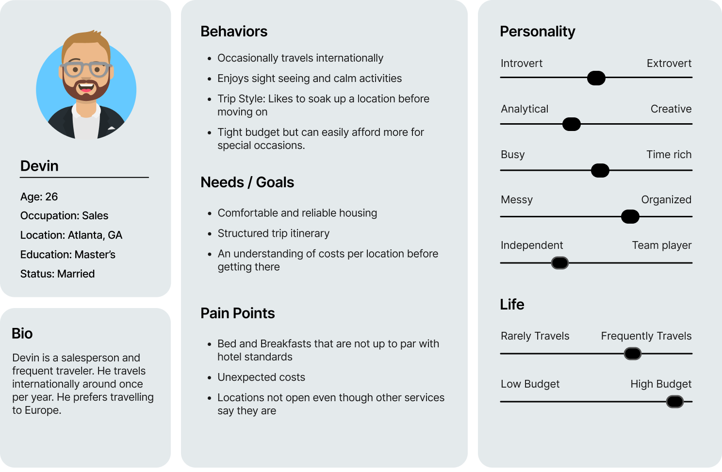 Persona for Devin including the categories mentioned previously.